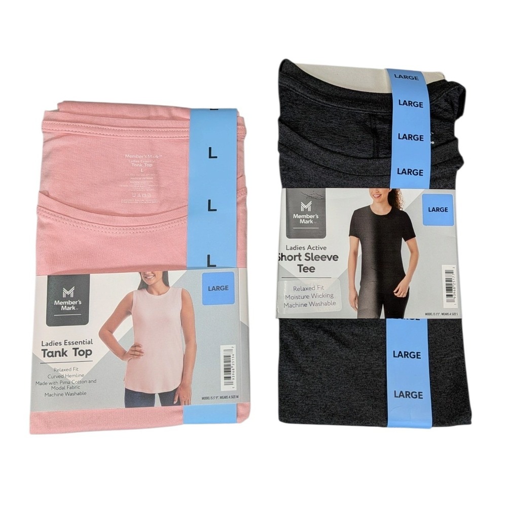 Member's Mark Womens Large Pink Tank Top & Charcoal Active Short Sleeve Tee Set